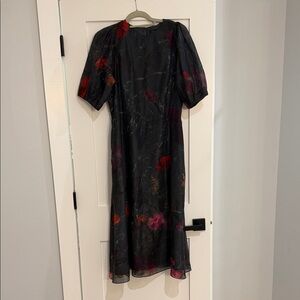 Ted Baker London Black Dress with Red and Pink Floral Accents